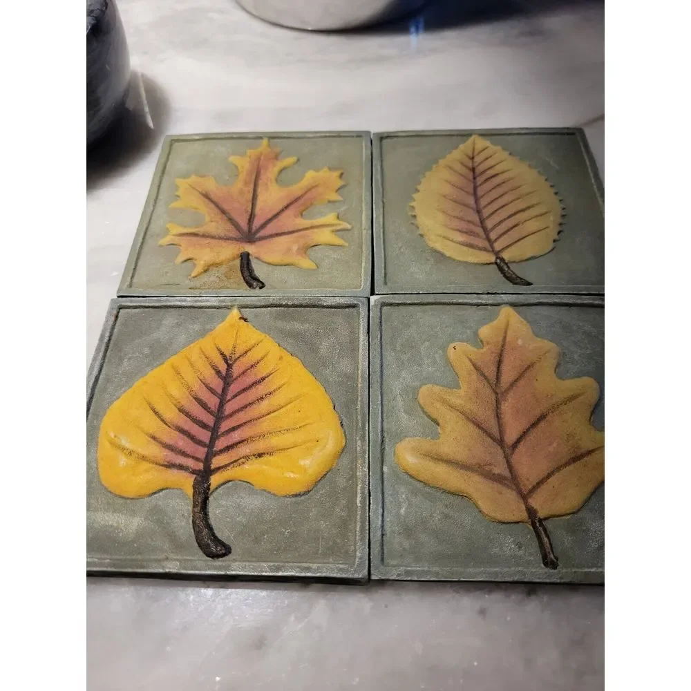 Set 4‎ Drink Coasters/ Square Stone Tiles  Leaves